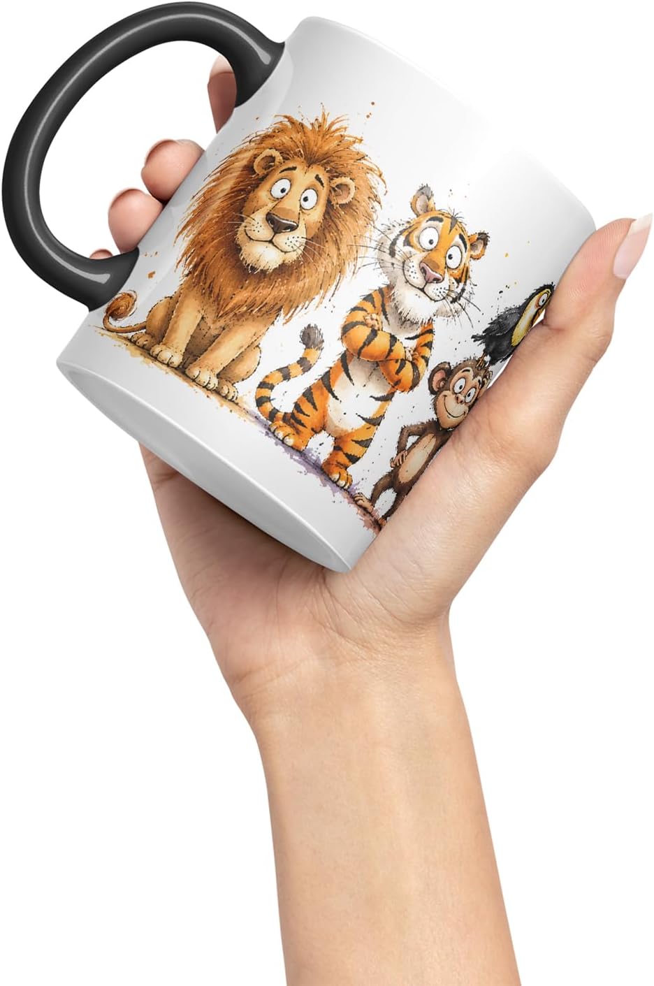 Vixar Cute Safari Animals Mug – Cute Safari Animals Coloured Ceramic Mug Cup Gift, 11oz (Black)