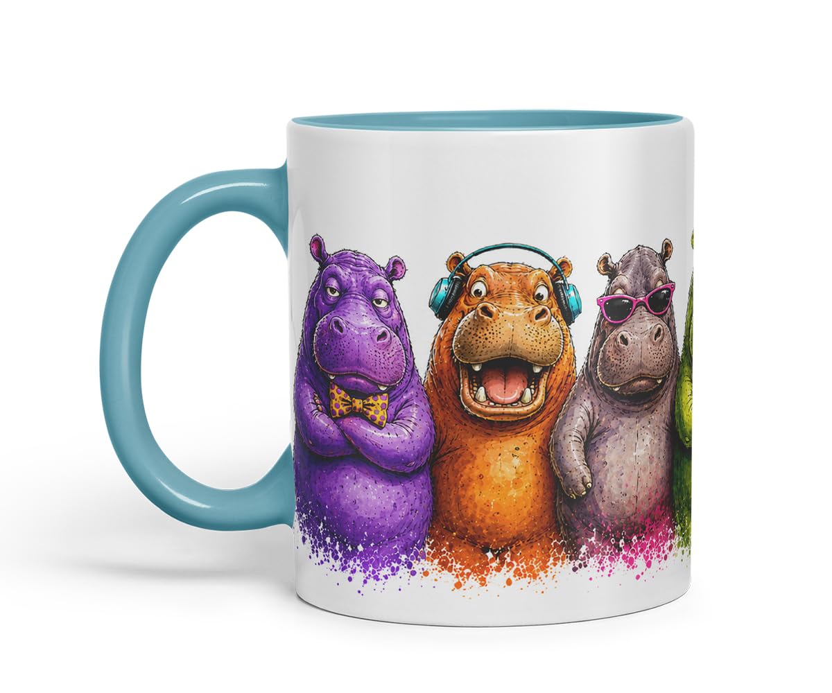Hippo Mug – Cute Hippo Animal Coloured Ceramic Mug Cup Gift, 11oz (Black)