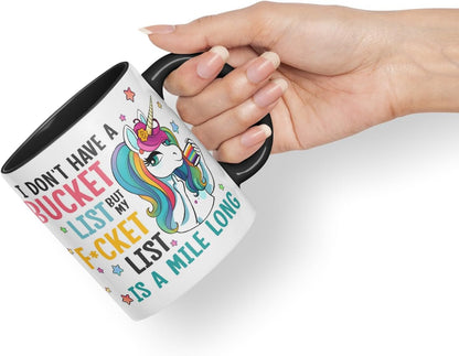 Vixar Bucket List: Coffee, Magic, Repeat – Funny Unicorn Coloured Mug Cup 11oz (Black)