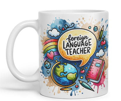 Vixar Foreign Language Teacher Teacher Mug Thank You, End of School Gift Ceramic Coloured Mug Cup for Tea Coffee Hot Brew 330ml 11Oz Gift