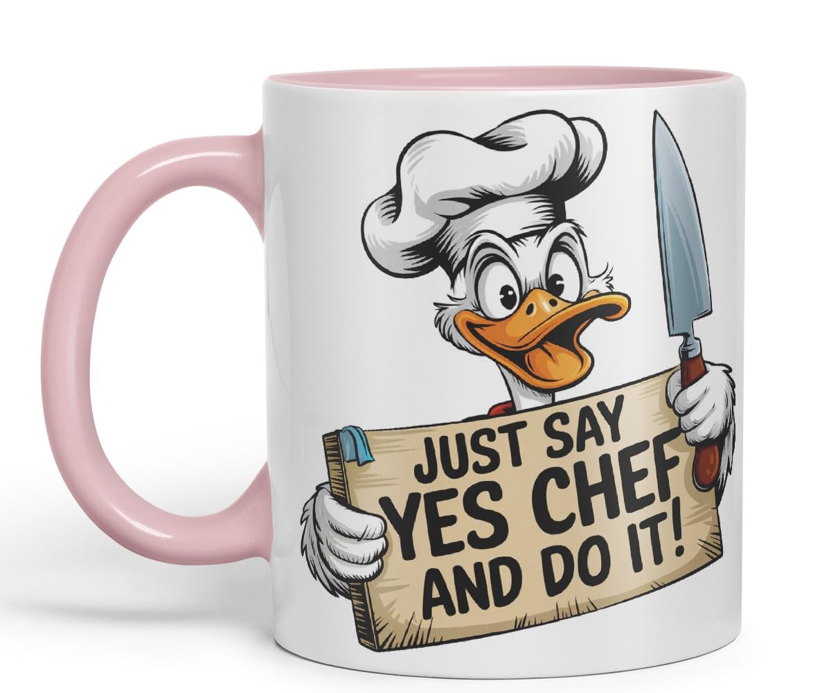 Vixar Just Say Yes Chef and Do It! – Coloured Ceramic Mug Cup Gift, 11oz (Black)