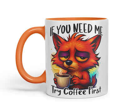 Vixar If You Need Me Try Coffee First Funny Fox Mug – Coloured Ceramic Mug Cup Gift, 11oz (Black)