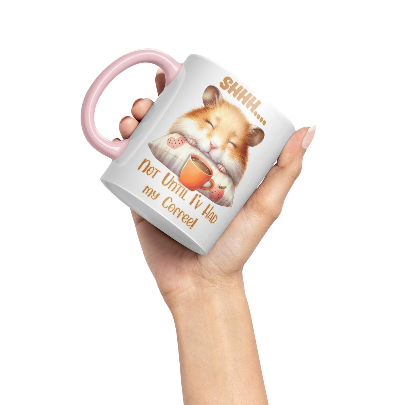 Shhh.. Not Until I'v Had My Coffee Hamster Joke sarkasm Sarcastic Ceramic Coloured Mug Cup for Tea Coffee Hot Brew 330ml 11Oz Gift
