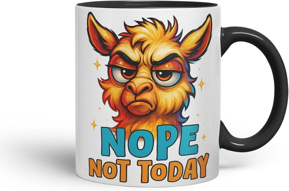 Vixar Nope Not Today Sarcastic Llama – Coloured Ceramic Mug Cup Gift, 11oz (Black)