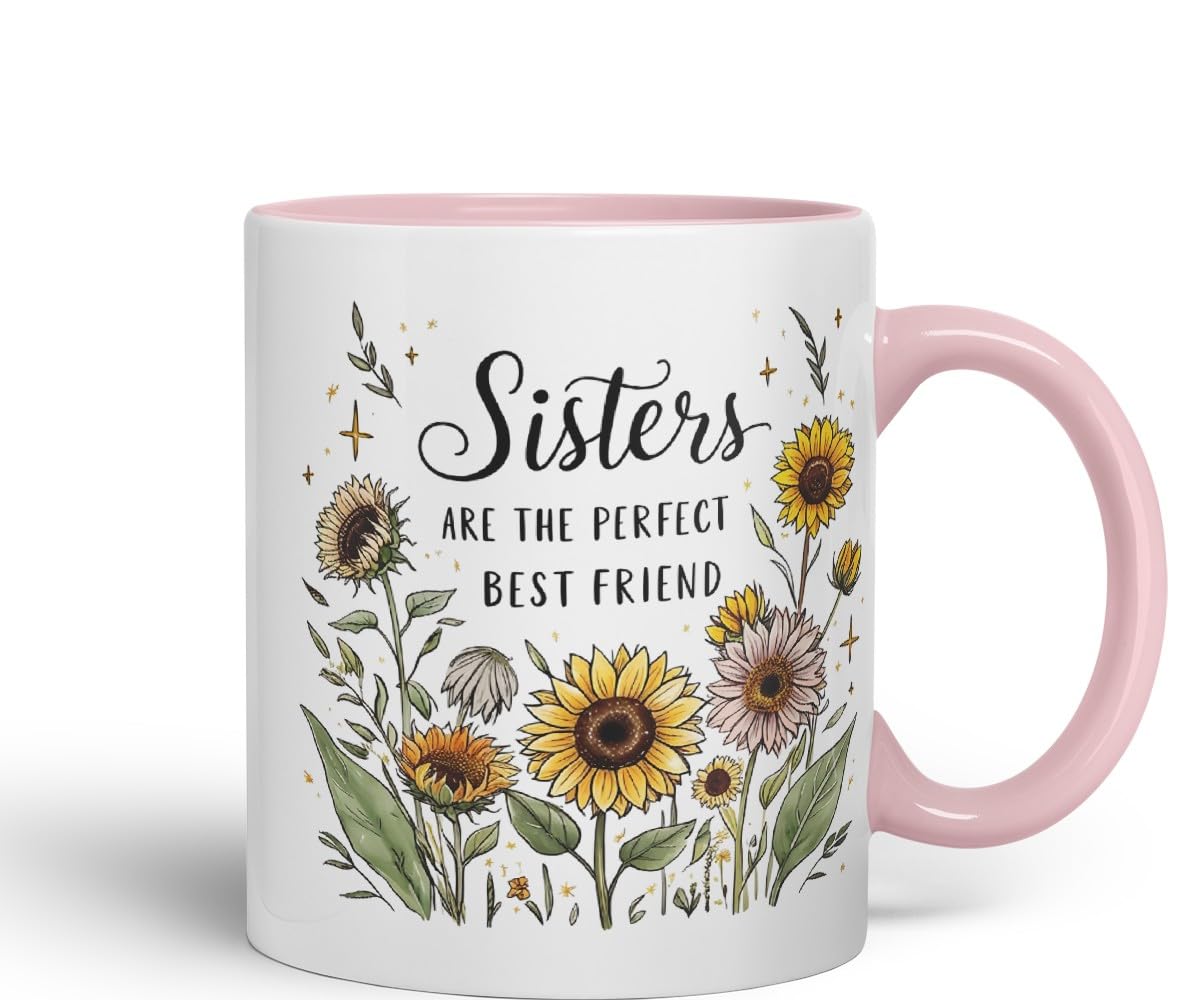 Sisters are The Perfect Best Friend Coloured Mug Cup Floral Sister Gift 11oz (Black)
