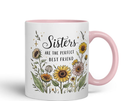 Sisters are The Perfect Best Friend Coloured Mug Cup Floral Sister Gift 11oz (Black)