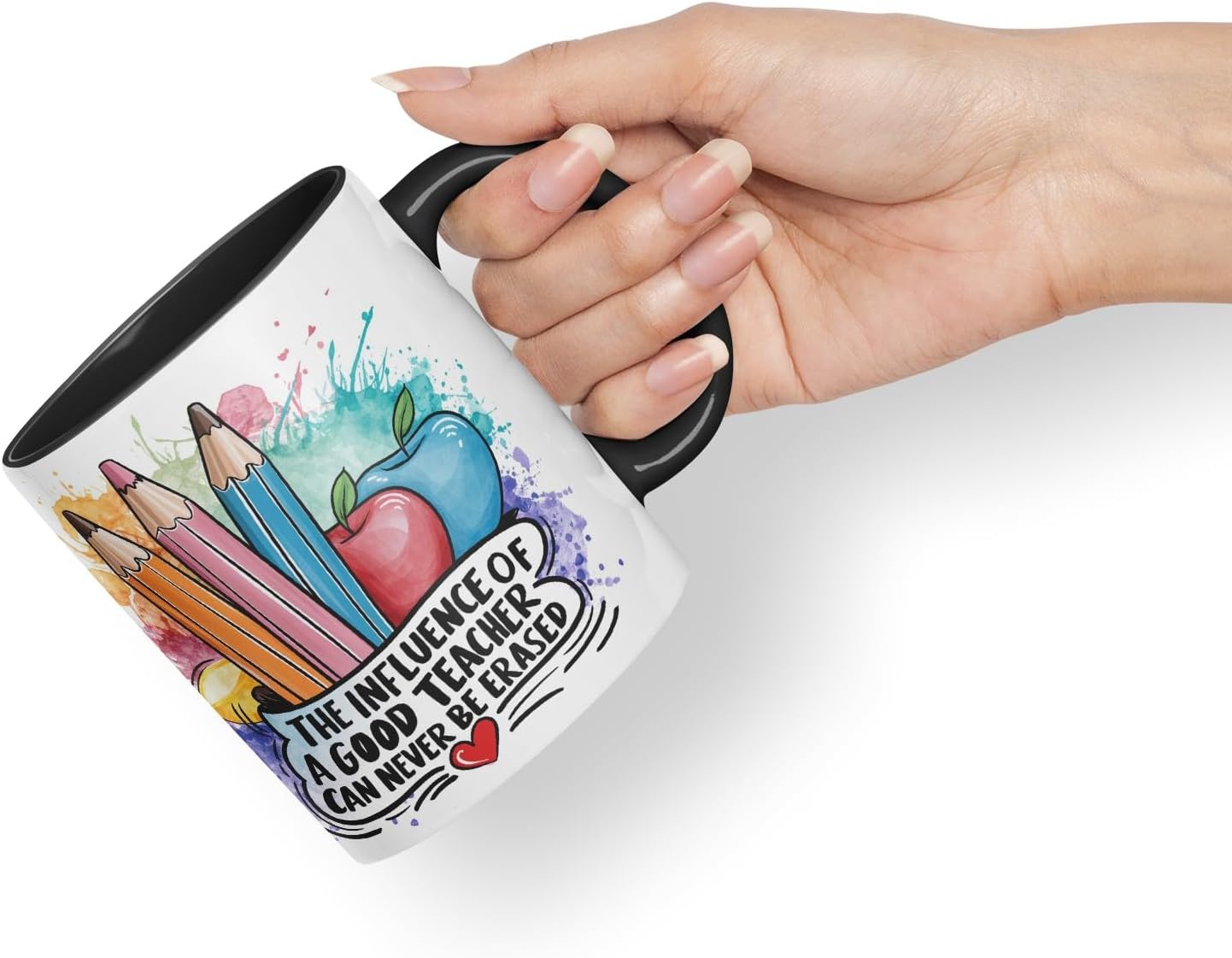 Vixar The Influence of a Good Teacher Can Never Be Erased – Teacher Coloured Mug Cup 11oz (Black)