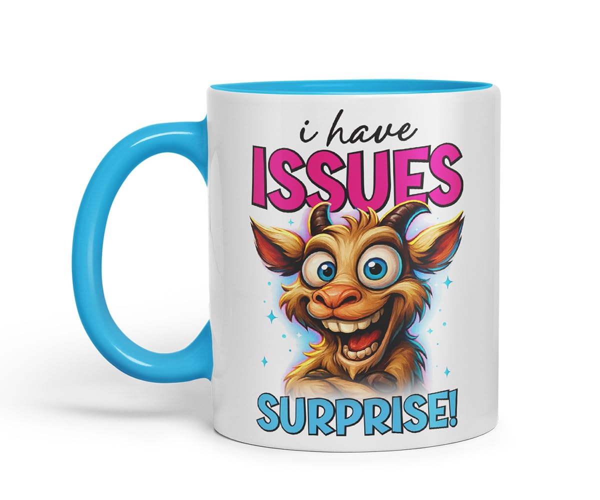 Vixar I Have Issues Surprise Funny Goat Mug – Coloured Ceramic Mug Cup Gift, 11oz (Black)
