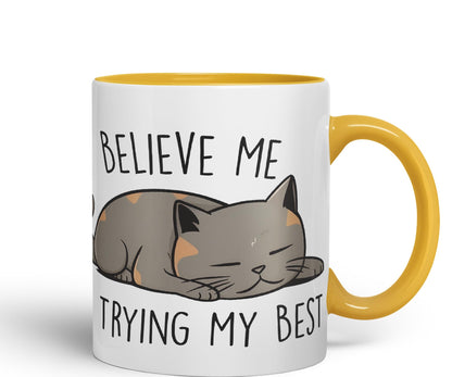 Vixar Belive Me I'm Trying My Best Cats Sarcastic Joke Ceramic Coloured Mug Cup for Tea Coffee Hot Brew 330ml 11oz