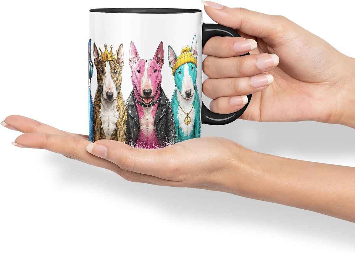 Vixar English Bull Terrier Dog Mug – Cute Bull Terrier Coloured Ceramic Mug Cup Gift, 11oz (Black)