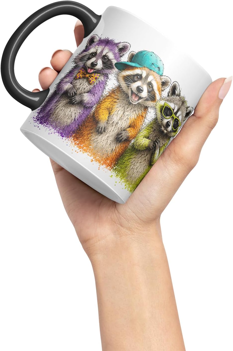 Raccoon Mug – Cute Raccoon Coloured Ceramic Mug Cup Gift, 11oz (Black)