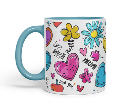 Vixar Mum Love You Colourful Hearts Pattern Mug – Coloured Ceramic Mug Cup Gift, 11oz (Black)