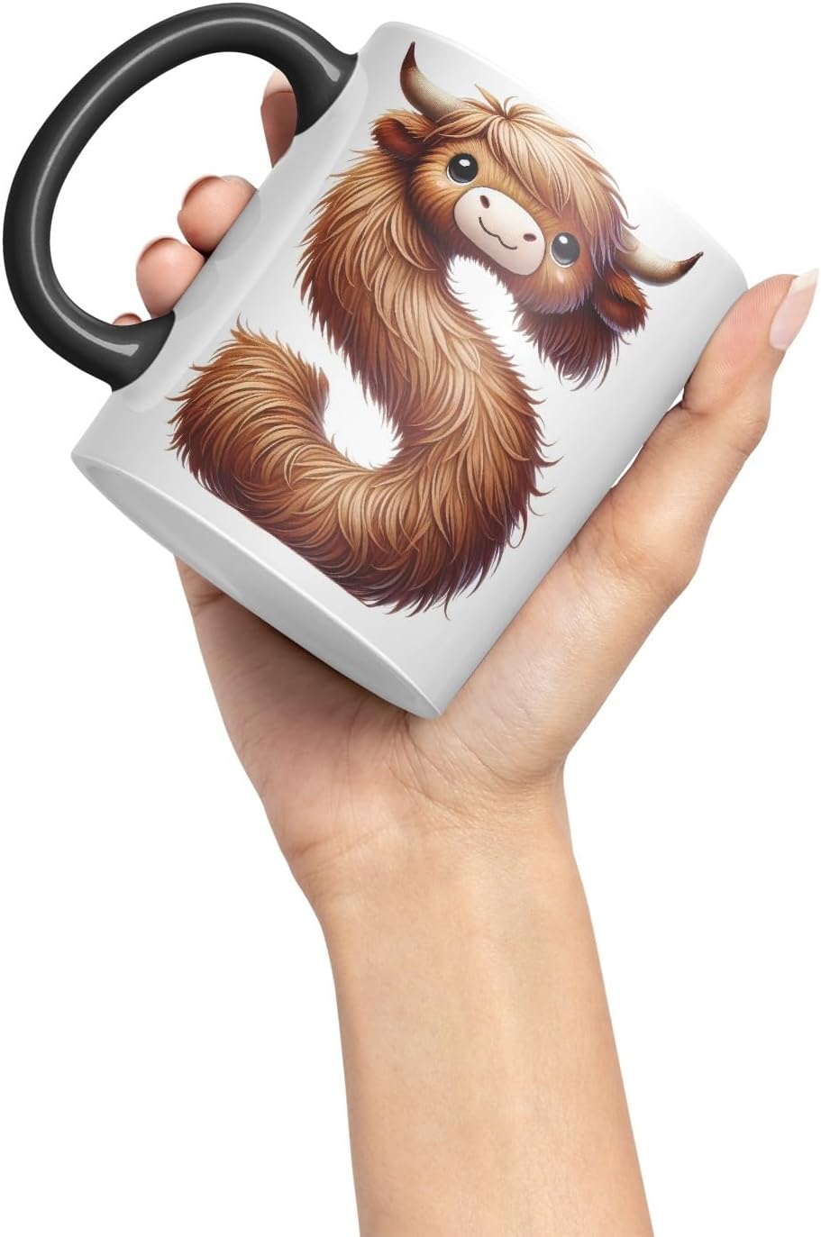 Highland Cow Alphabet Monogram Coloured Ceramic Cup Mug Letter S Rustic Farmhouse Animal Letter Gift V2 11oz (Black)