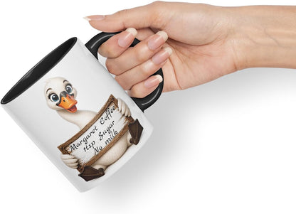 Vixar Personalised Swan Mug with Name or Custom Message – Cute Animal Coloured Ceramic Mug Cup Gift, 11oz (Black)