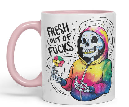 Vixar Fresh Out of Fs (Skeleton Hoodie) – Coloured Ceramic Mug Cup Gift, 11oz (Black)