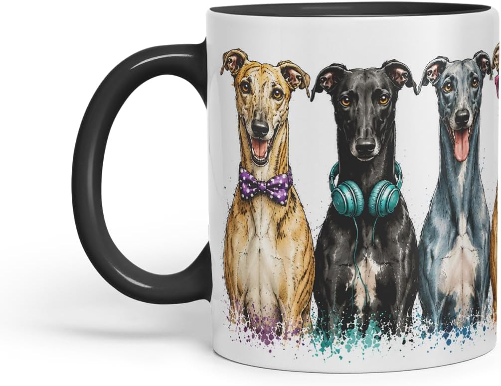 Vixar Greyhound Dog Mug – Cute Greyhound Coloured Ceramic Mug Cup Gift, 11oz (Black)