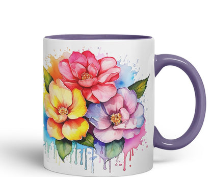 Vixar Camellia Elegant Bloom Mug Coloured Ceramic Mug Cup Gift, 11oz (Orange)