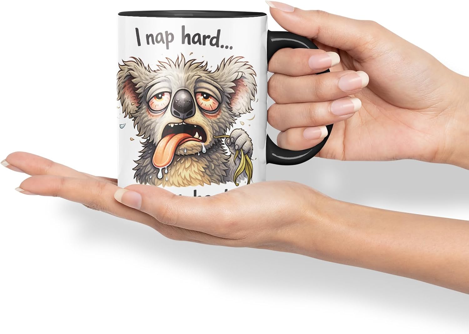 Vixar I Nap Hard and Snap Harder Funny Koala Mug – Coloured Ceramic Mug Cup Gift, 11oz (Black)