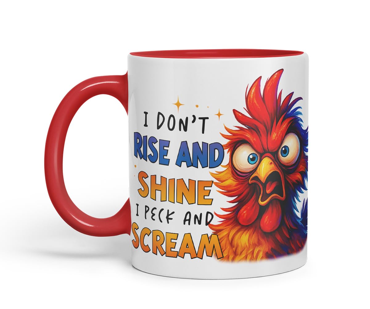 Vixar I Don't Rise and Shine I Peck and Scream Funny Chicken Mug – Coloured Ceramic Mug Cup Gift, 11oz (Black)