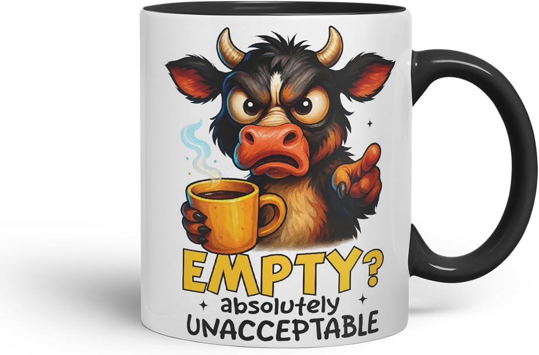 Vixar Empty Absolutely Unacceptable Funny Cow Coffee Mug – Coloured Ceramic Mug Cup Gift, 11oz (Black)