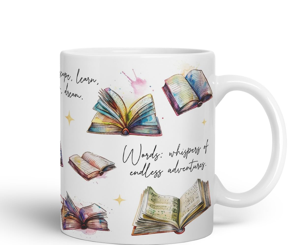 Vixar Books: Fuel for Soul’s Flight/Library: Gateway to Boundless Imagination Coloured Ceramic Mug Cup Gift, 11oz (Black)