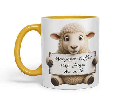 Vixar Personalised Sheep Mug with Name or Custom Message – Cute Animal Coloured Ceramic Mug Cup Gift, 11oz (Black)