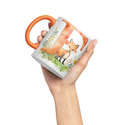 Letter F mug, Animals Alphabet Letter F Monogram animal for kids Ceramic Coloured Mug Cup for Tea Coffee Hot brew 330ml 11Oz Gift