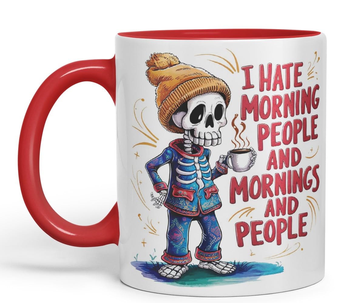 Vixar I Hate Morning People and Mornings and People – Coloured Ceramic Mug Cup Gift, 11oz (Black)