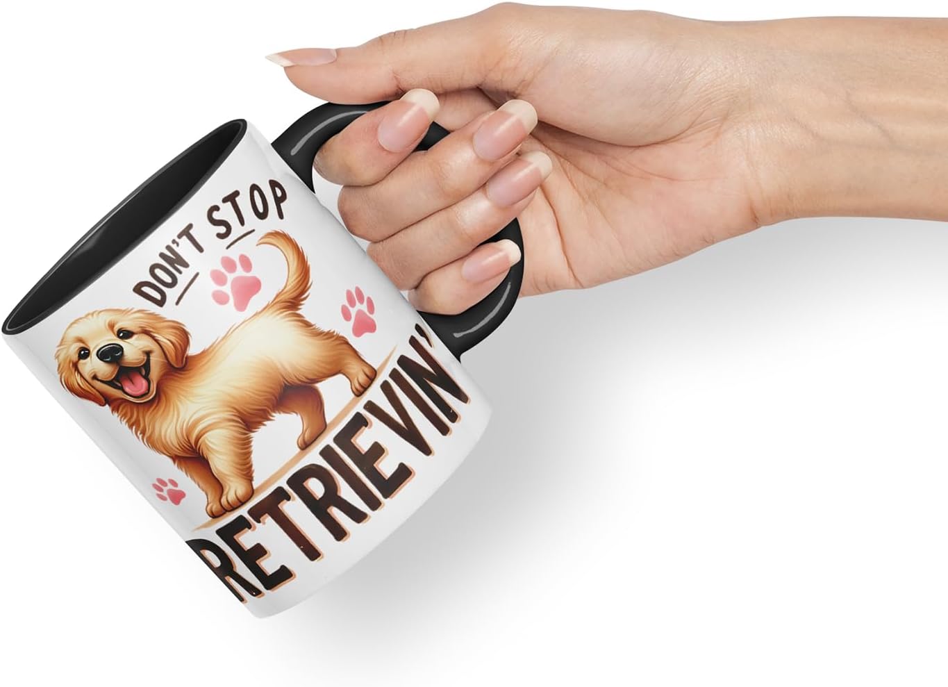 Vixar Don’t Stop Retrievin’ Golden Retriever Dog Mug – Coloured Ceramic Mug Cup Gift, 11oz (Black)