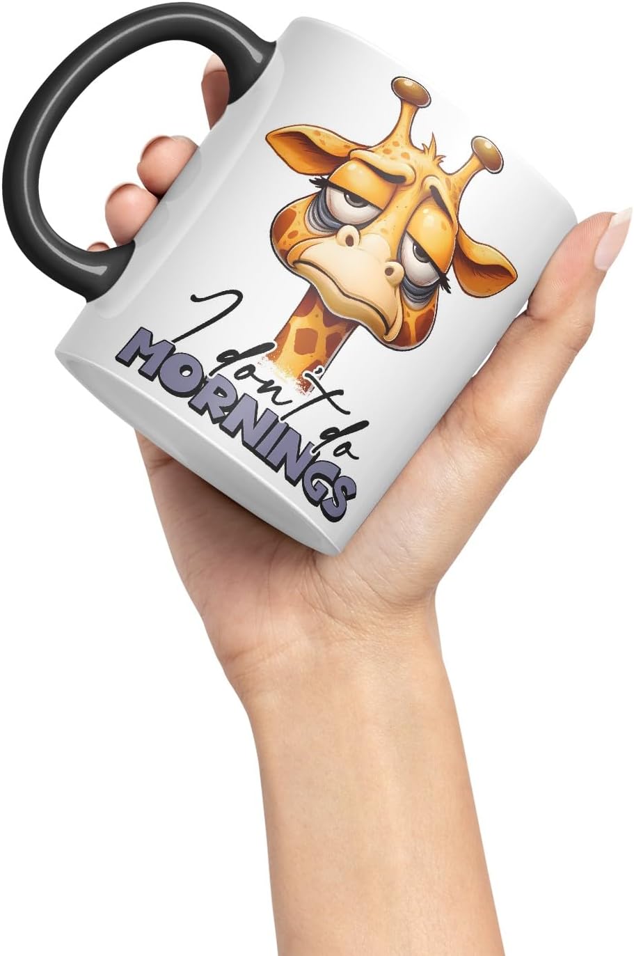 Vixar I Don’t Do Mornings Sarcastic Giraffe Mug, Coloured Ceramic Cup 11oz (Black)