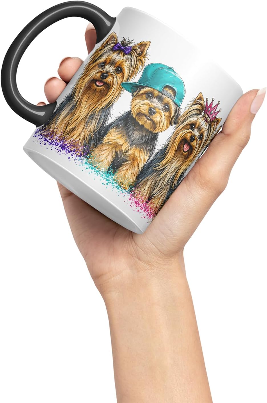 Vixar Yorkie Dog Mug – Cute Yorkshire Terrier Coloured Ceramic Mug Cup Gift, 11oz (Black)