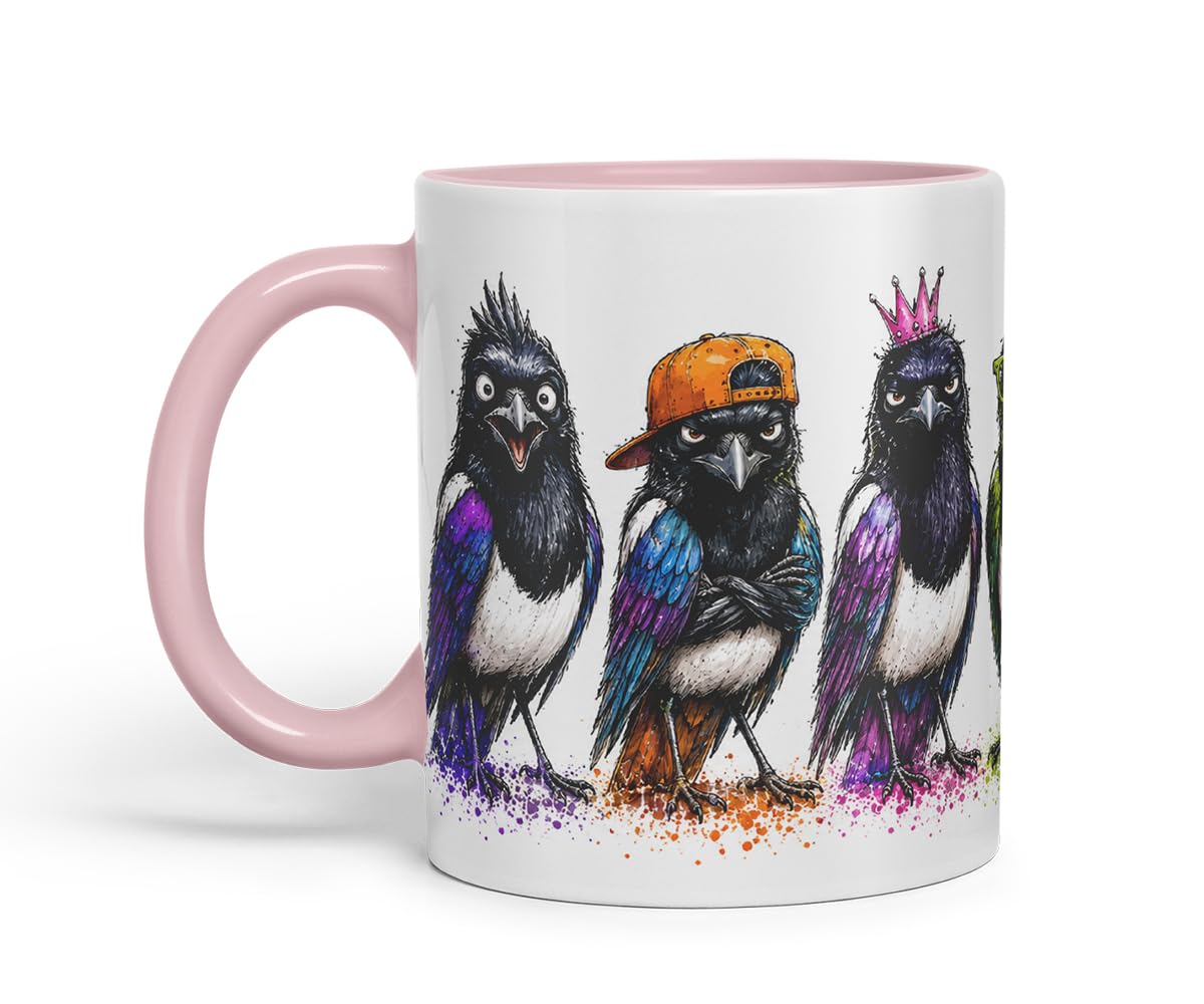 Vixar Magpie Bird Mug – Cute Magpie Bird Coloured Ceramic Mug Cup Gift, 11oz (Black)