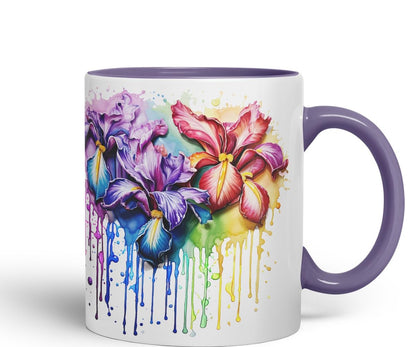 Vixar Iris Watercolour Garden Mug Coloured Ceramic Mug Cup Gift, 11oz (Gold Yellow)
