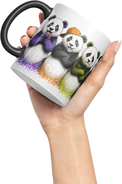 Vixar Pandas Mug – Cute Pandas Coloured Ceramic Mug Cup Gift, 11oz (Black)