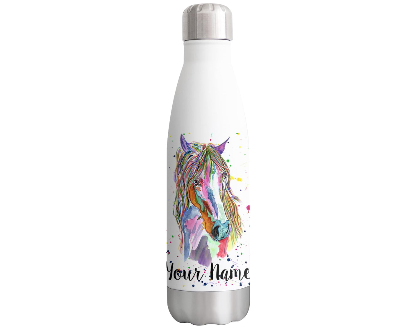 Vixar Horse Personalised Custom Bottle with your Text/name Farm animals Watercolour Bottle Double Wall Insulated Stainless Steel Sport Drinks 500ml