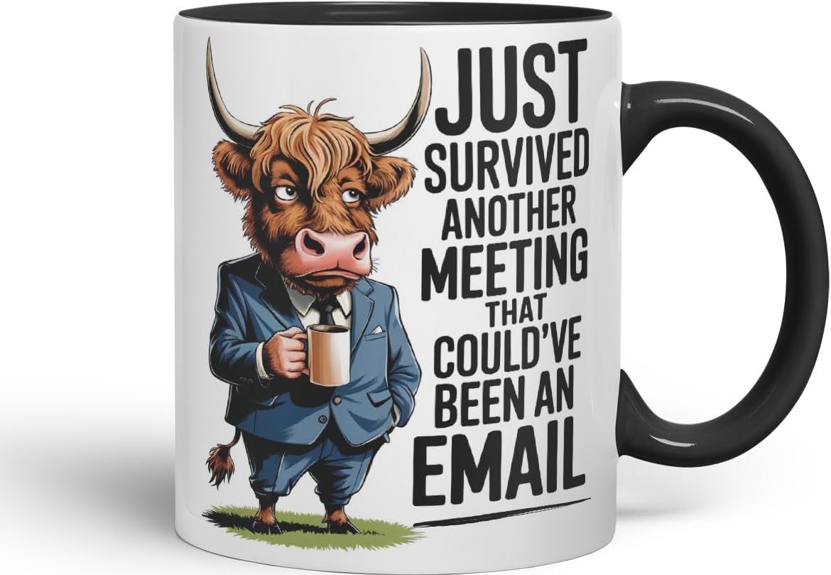 Vixar Just Survived Another Meeting That Could’ve Been an Email – Coloured Ceramic Mug Cup Gift, 11oz (Black)