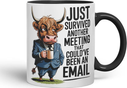 Vixar Just Survived Another Meeting That Could’ve Been an Email – Coloured Ceramic Mug Cup Gift, 11oz (Black)