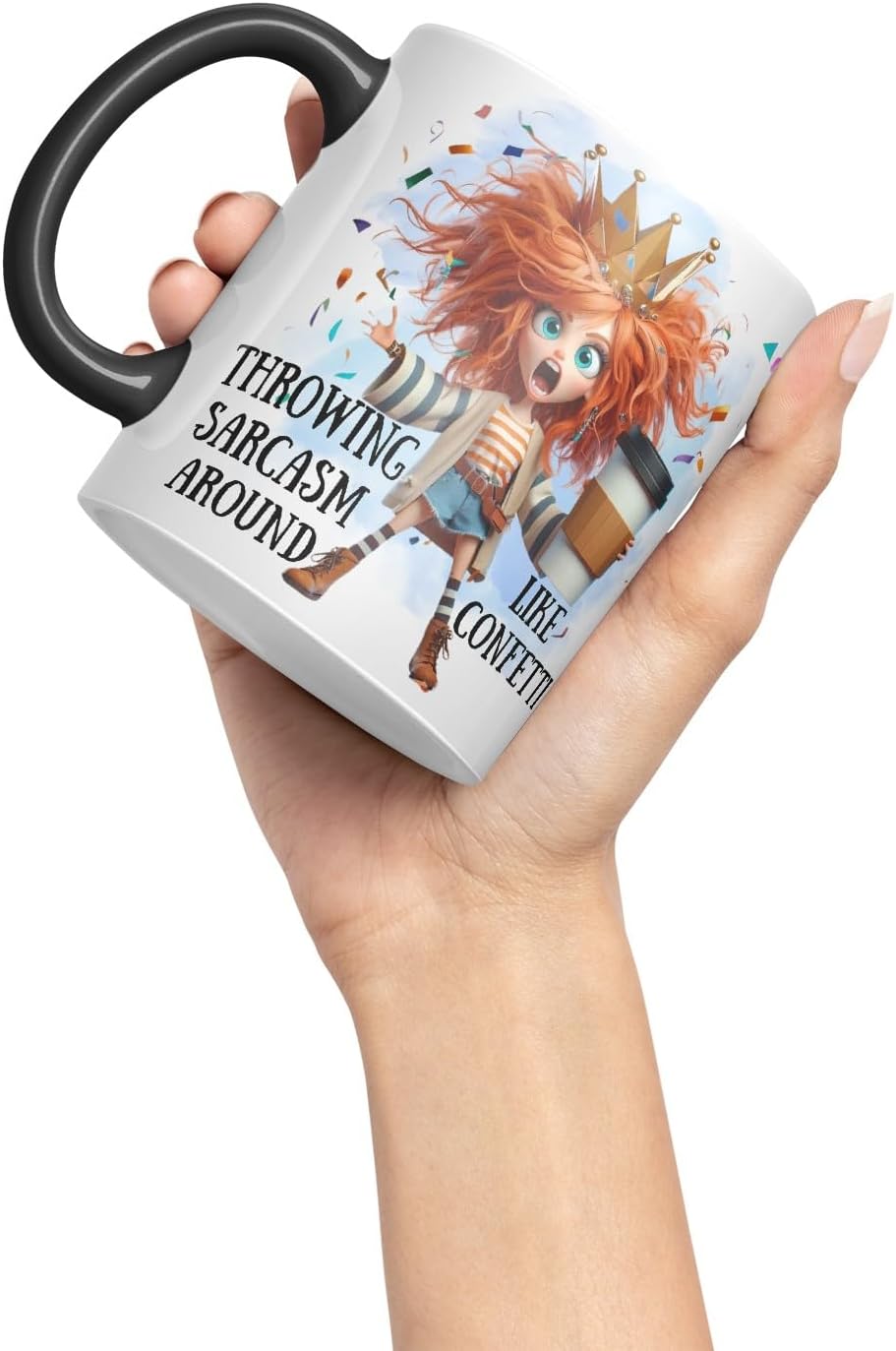 Vixar Throwing Sarcasm Like Confetti Sarcastic Girl Coloured Ceramic Mug Cup Gift 11oz (Black)