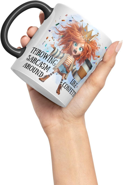 Vixar Throwing Sarcasm Like Confetti Sarcastic Girl Coloured Ceramic Mug Cup Gift 11oz (Black)