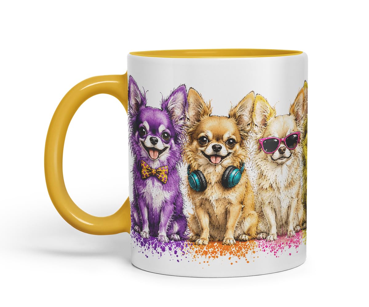 Vixar Long Hair Chihuahua Dog Mug – Cute Chihuahua Coloured Ceramic Mug Cup Gift, 11oz (Black)
