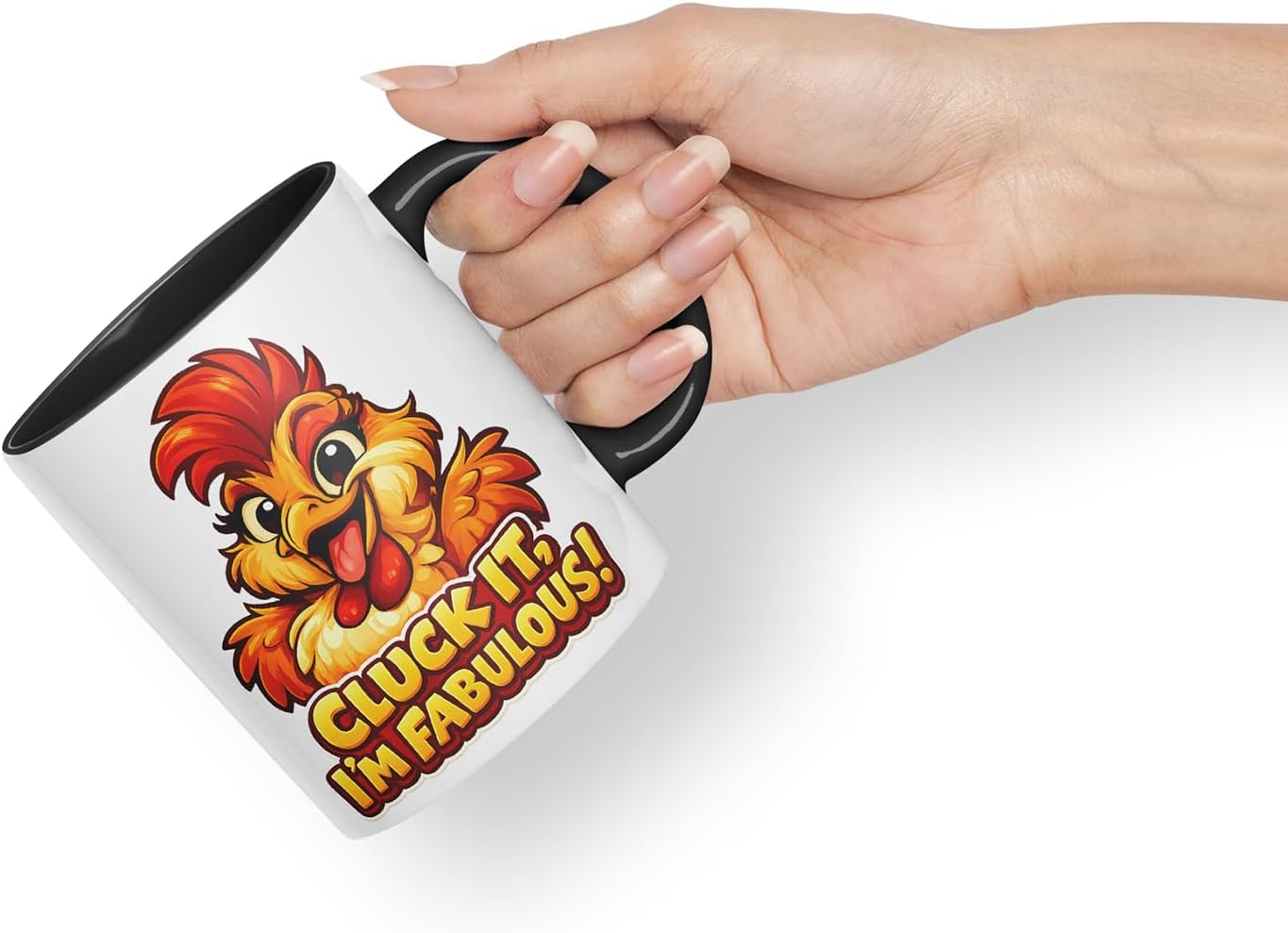 Vixar Cluck It I'm Fabulous Chicken Coloured Ceramic Mug Cup Gift, 11oz (Black)