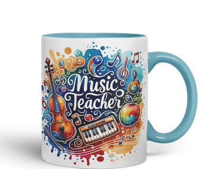 Vixar Music Teacher Mug Thank You, End of School Gift Ceramic Coloured Mug Cup for Tea Coffee Hot Brew 330ml 11Oz Gift