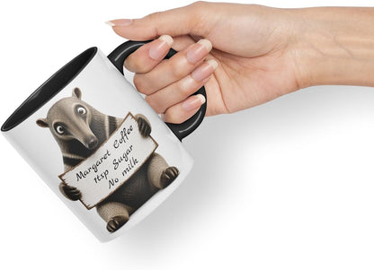 Vixar Personalised Anteater Mug with Name or Custom Message – Cute Animal Coloured Ceramic Mug Cup Gift, 11oz (Black)