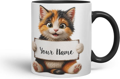 Vixar Personalised Mixed Cat Mug with Name or Custom Message – Cute Animal Coloured Ceramic Mug Cup Gift, 11oz (Black)
