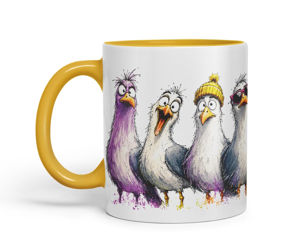 Seagulls Mug – Funny Sea Bird Coloured Ceramic Mug Cup Gift, 11oz (Black)
