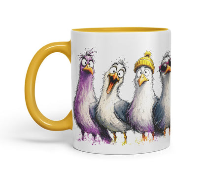 Seagulls Mug – Funny Sea Bird Coloured Ceramic Mug Cup Gift, 11oz (Black)
