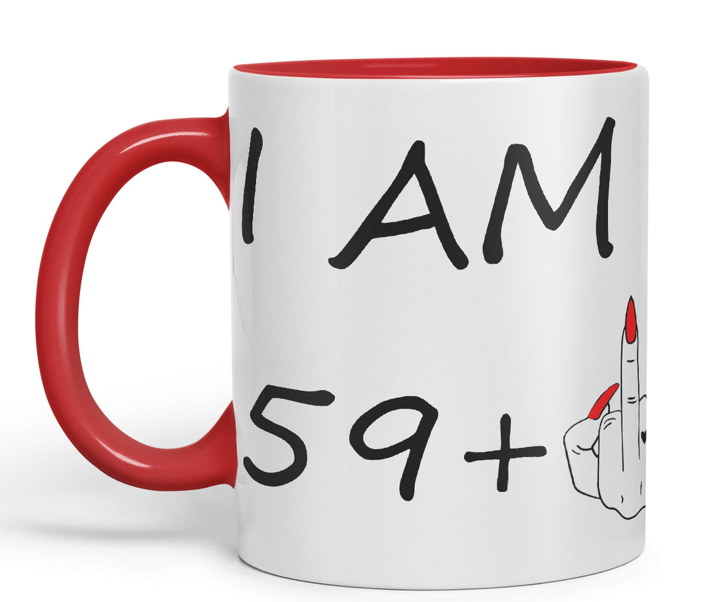 Vixar I am 59 + 1 Woman Hand Ceramic 330 ml, 11oz Coloured Mug Cup Gift Coffee Tea Happy Birthday Turning 60 Years Old as a Joke Celebration 60th Birthday Gift idea