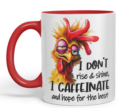 Vixar Mug Sarcastic with Text: I Don’t Rise & Shine I Caffeinate and Hope for The Best Coloured Ceramic Mug Cup 11oz Funny Sarcastic Gift (Black)