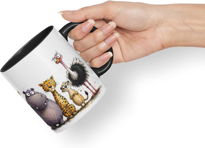 Vixar Funny Safari Animals Mug – Cute Safari Animals Coloured Ceramic Mug Cup Gift, 11oz (Black)