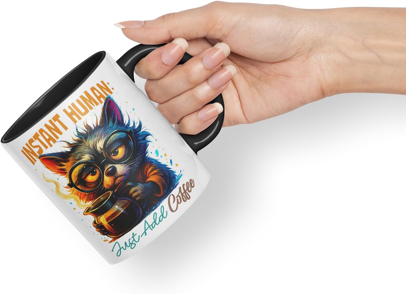 Vixar Instant Human Just Add Coffee Funny Dog Mug – Coloured Ceramic Mug Cup Gift, 11oz (Black)